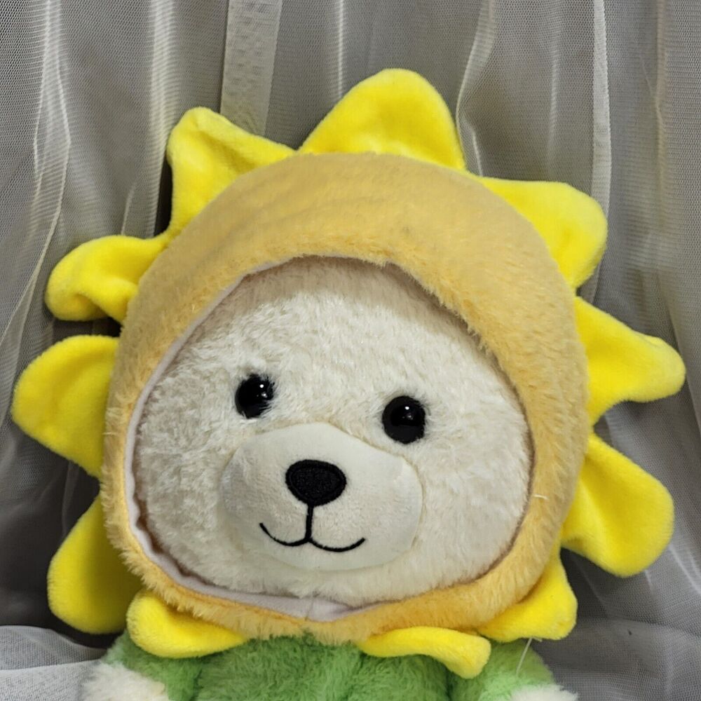 Bright Sunflower Garden White & Green Teddy Bear Floral Sunshine‎ Stuffed Plush